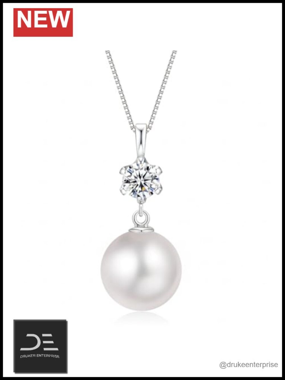 12-13mm Cultured Pearl Pendant Necklace 925 Sterling Silver Chain CZ